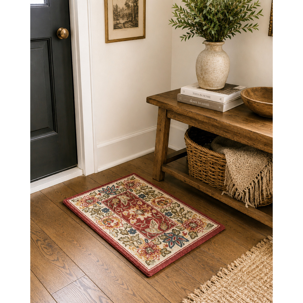 Vtg Safavieh Chelsea Collection Needlework Rug Floor Mat 100% Wool Floral Red